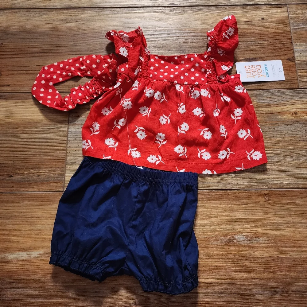 Carter's Summer Outfit Baby Girls 6 Months Red White NEW